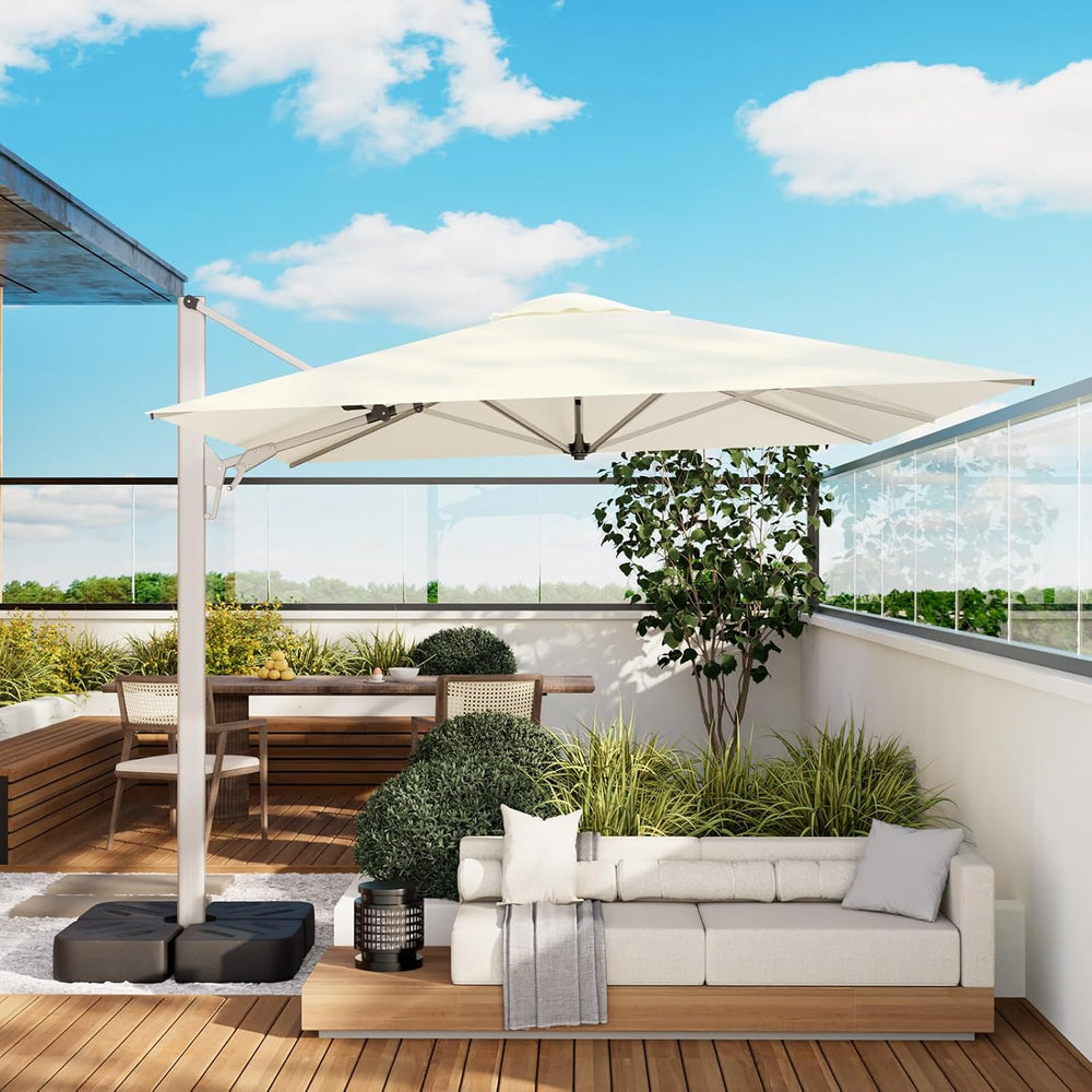 HOMPUS 9-12FT Cantilever Patio Umbrella 360°Rotation Rectangular Outdoor Umbr...