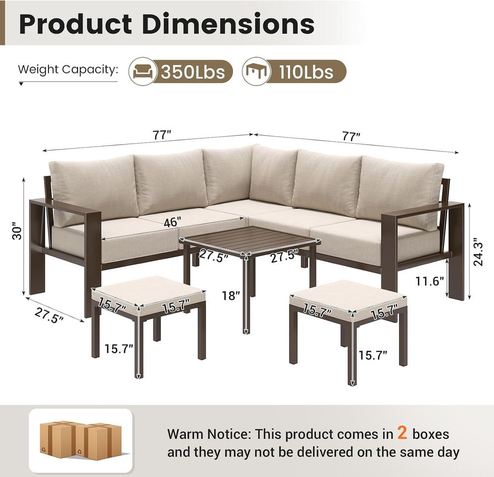 UDPATIO Outdoor Patio Furniture Set L-Shaped Couch with 2 Ottoman, 8-Piece
