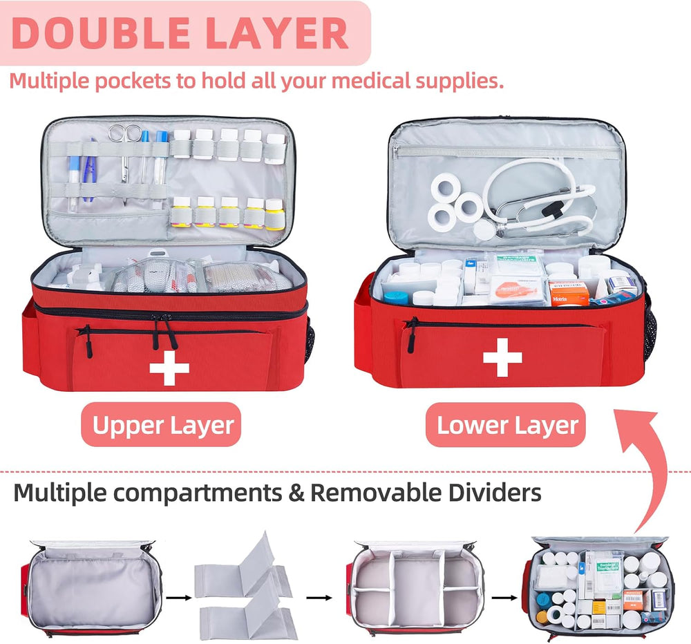ALSLEA First Aid Bag Empty Large Medical Bag with Shoulder Strap Medicine Org...