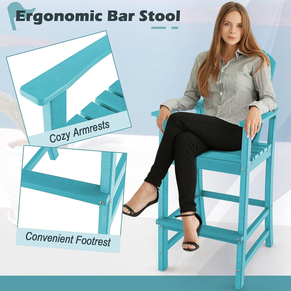 GIANTEX HDPE Outdoor Bar Stools - All Weather Tall Adirondack Chair with Armr...