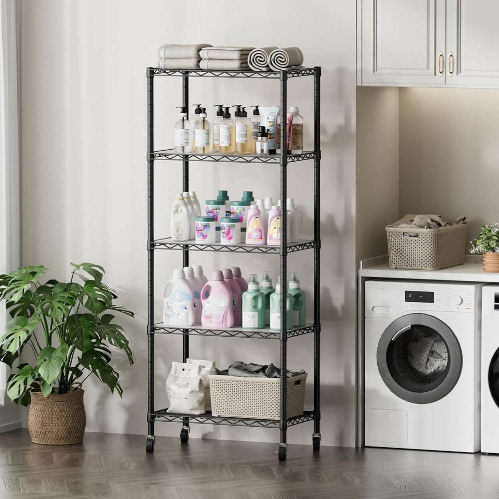 5 Shelves Storage Wire Shelf Closet Metal Shelving Pantry Wheels
