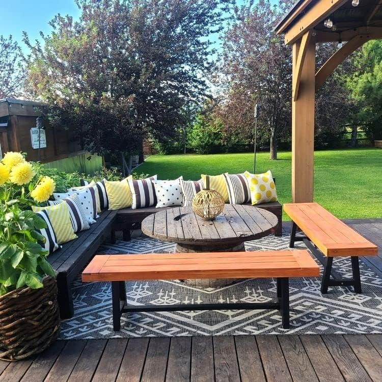 PHI VILLA 63" Outdoor Acacia Wood Bench, Oil Finished, Teak, 2 Pack