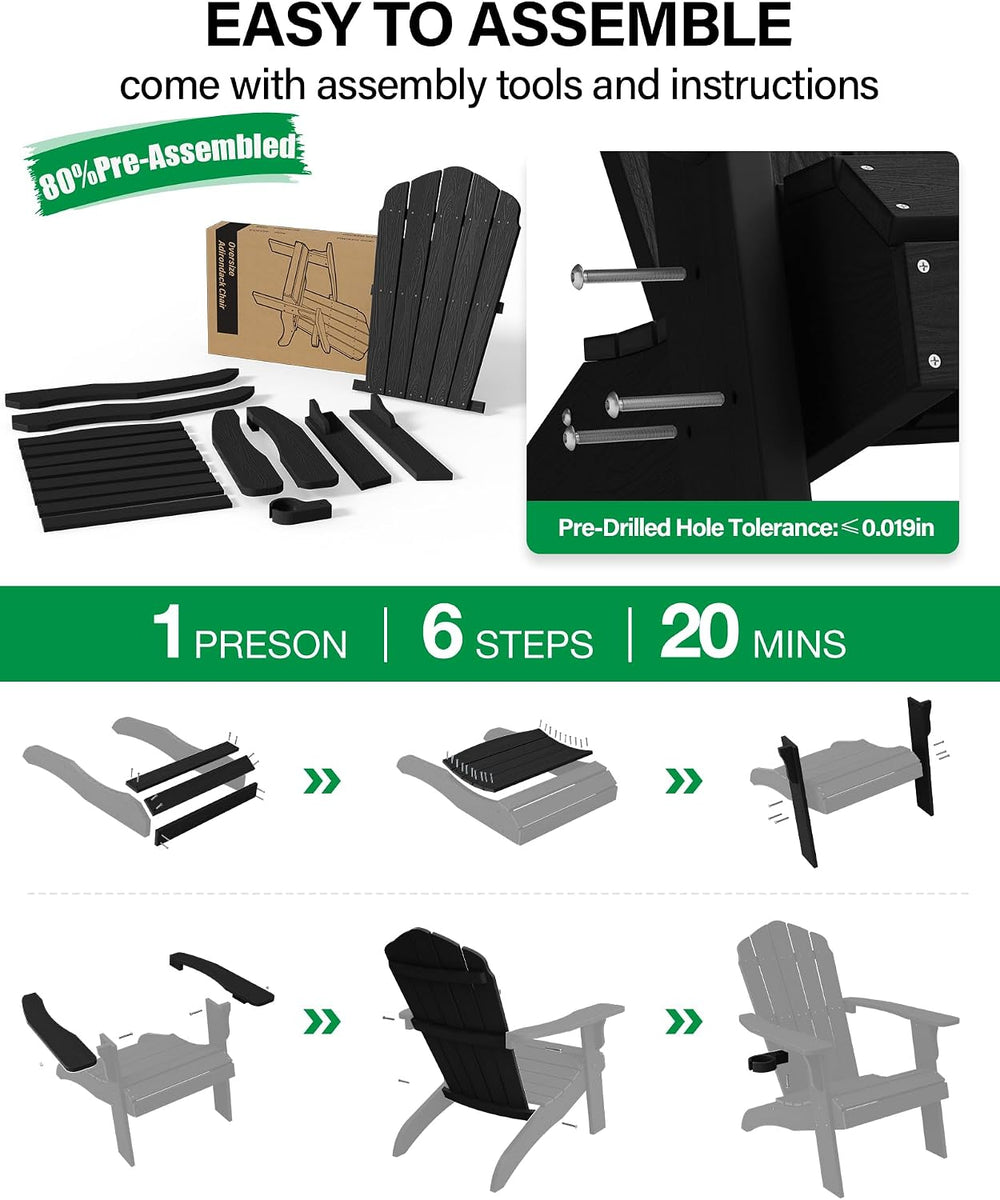 YEFU Oversized Adirondack Chair with Cup-Holder - Black