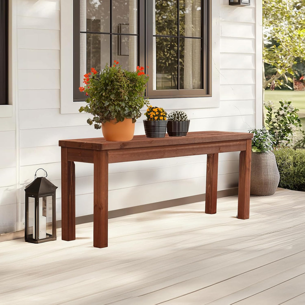 VINGLI Outdoor Wooden Bench, 45” Porch Bench Outdoor Backless Garden Bench, S...