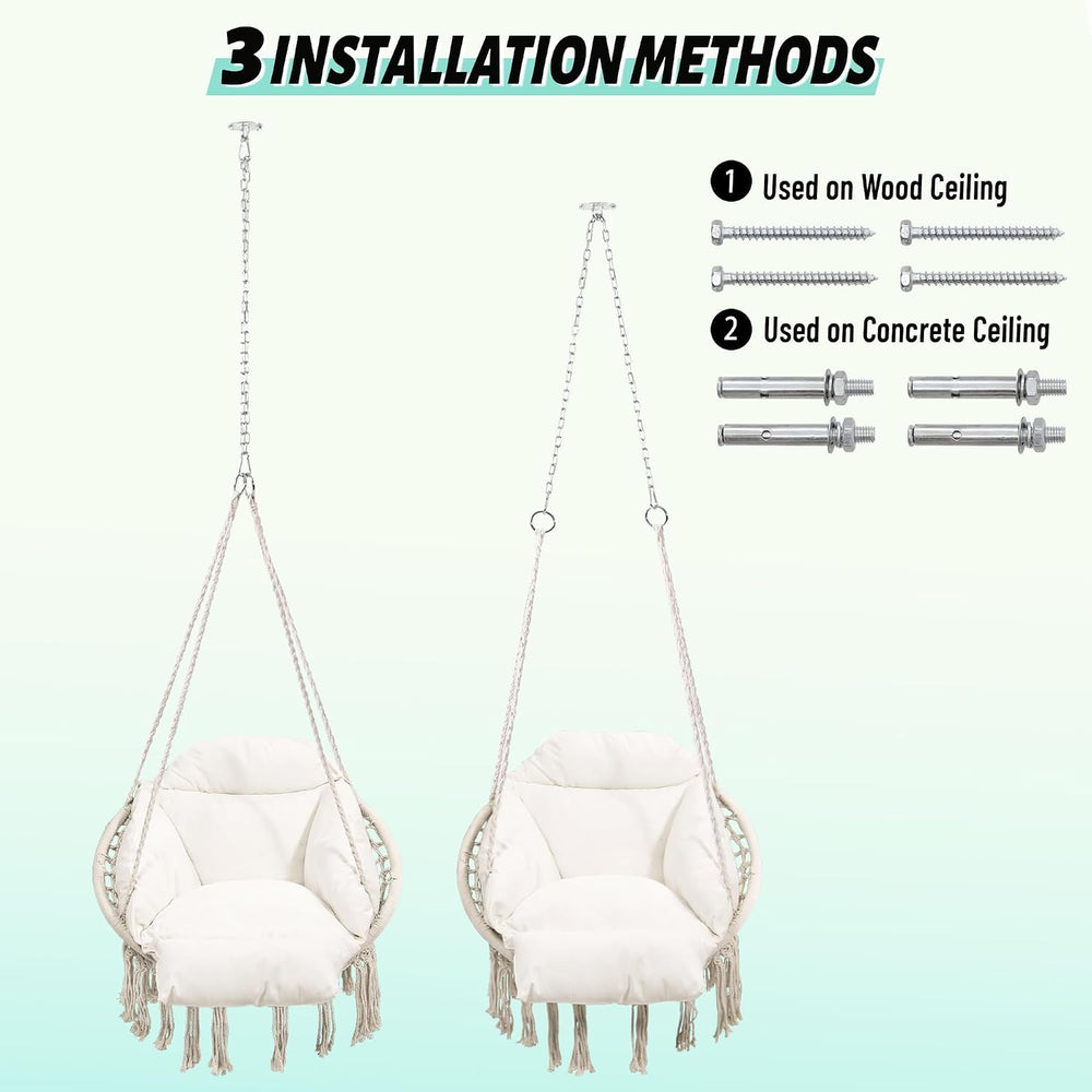 Hammock Chair Swing Chair with Boho Oversized Cushion, Macrame Hanging Chair ...