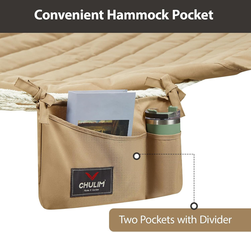 Double Rope Hammock with Spreader Bars Removable Quilted Pad, Pillow