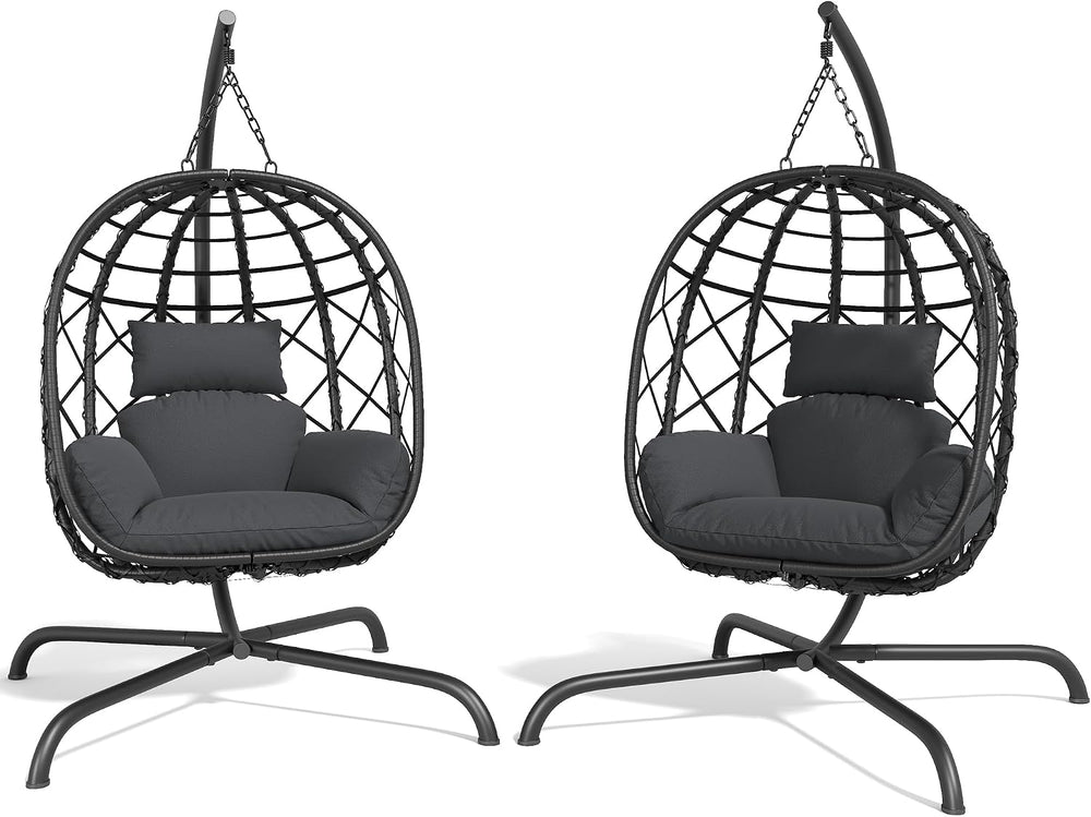 Hanging Egg Chair with Stand Patio Wicker Rattan Swing Chair Hammock Egg Chai...
