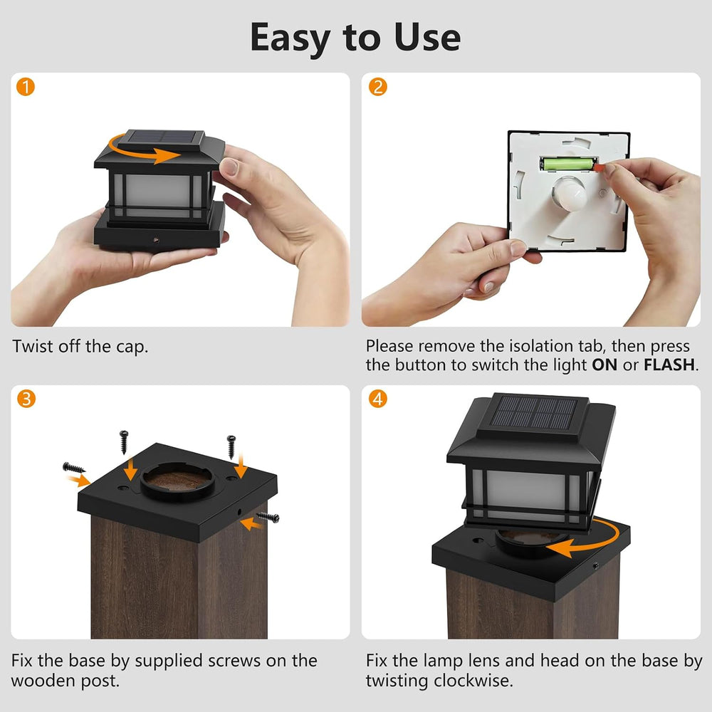 4x4 Post Solar Lights, 8 Pack Solar Post Cap Lights with Flame