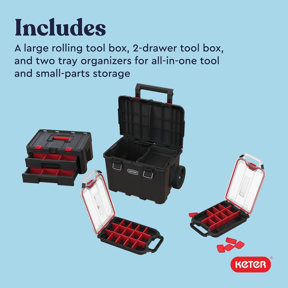 Keter Stack N Rolling Tool Box Modular Storage System 4 Piece