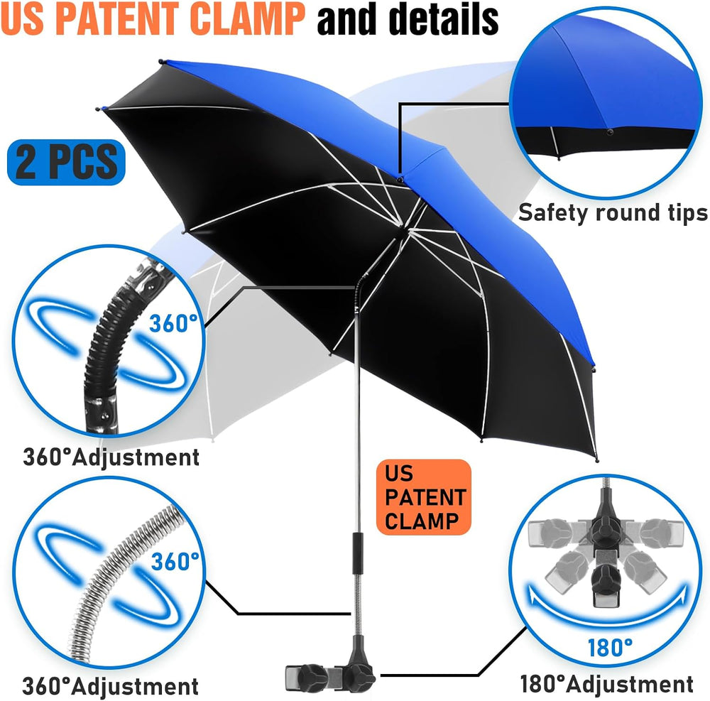 2 PACK Beach Umbrella with Clamp, 360 ° Adjustable Umbrellas for Chair, UPF50...