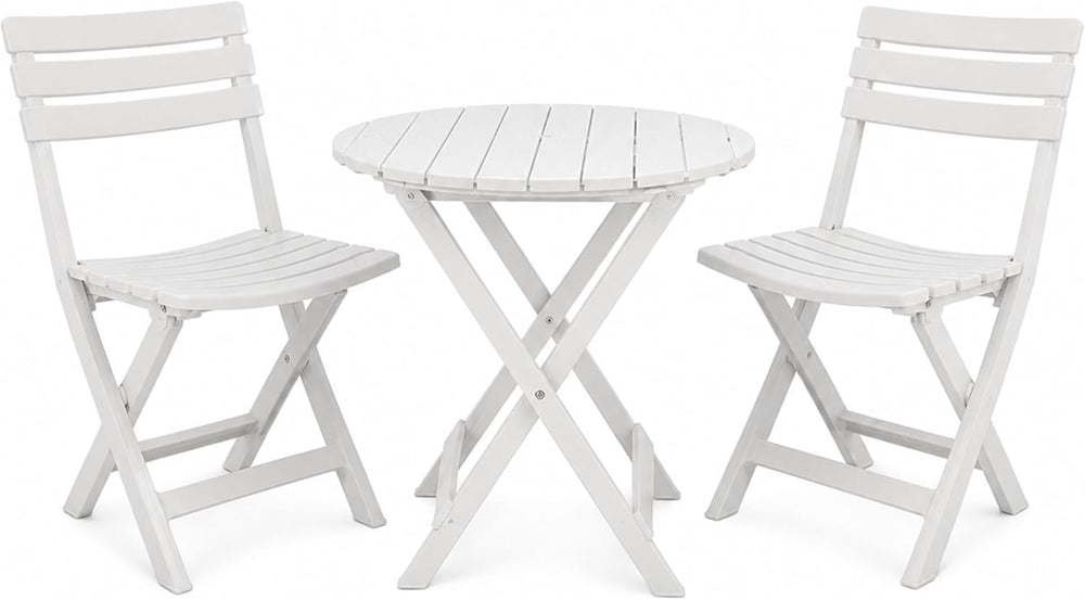 3-Piece Outdoor Bistro Set with Folding Table and Chairs, White