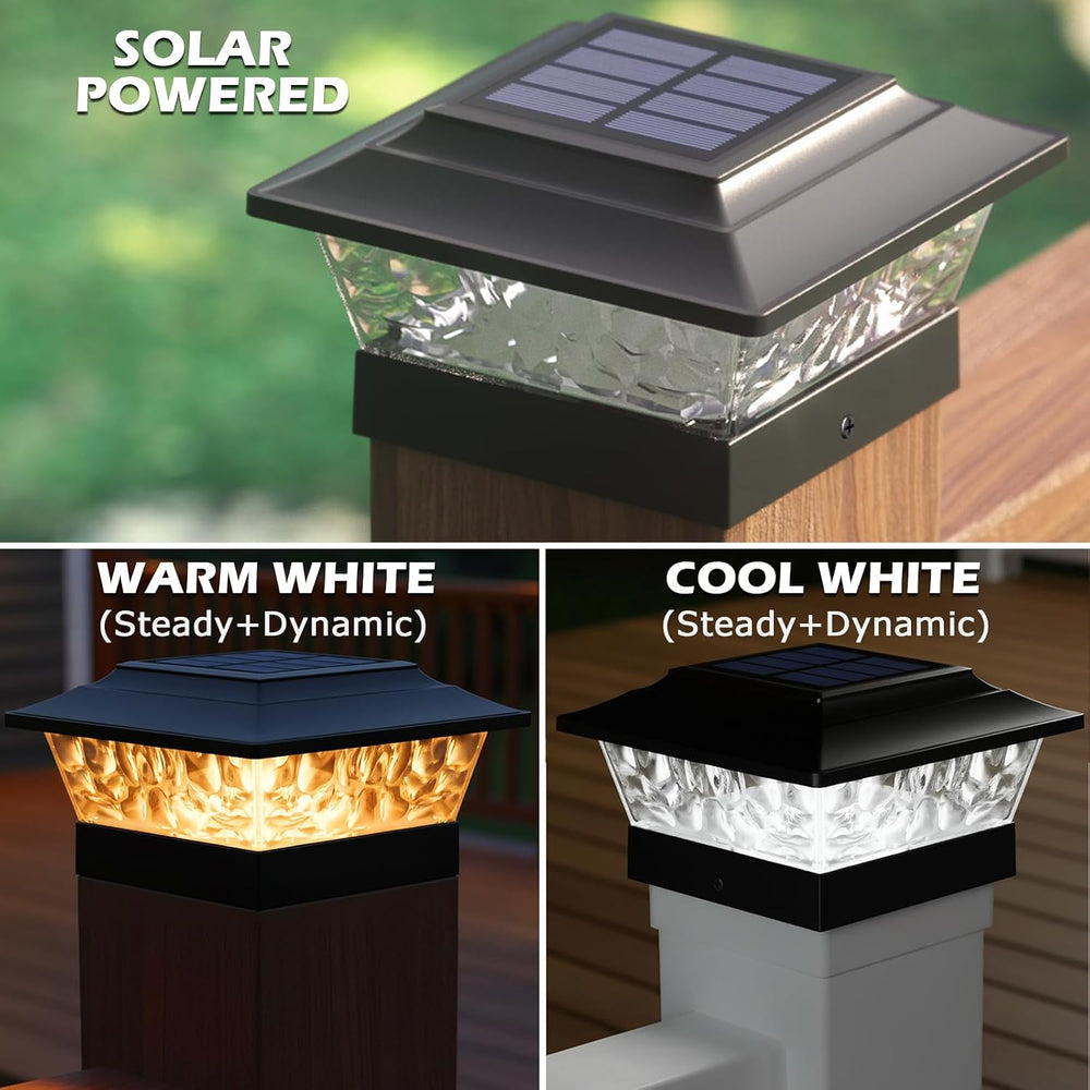 SIEDiNLAR Solar Post Cap Lights Outdoor 4 Modes 6 Pack, Black, Warm/White