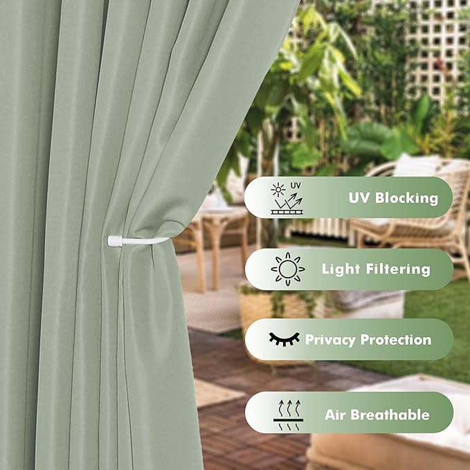 HolidayIdeas Outdoor Curtains for Patio Waterproof, 6 Panels - 54x84 Inches -...