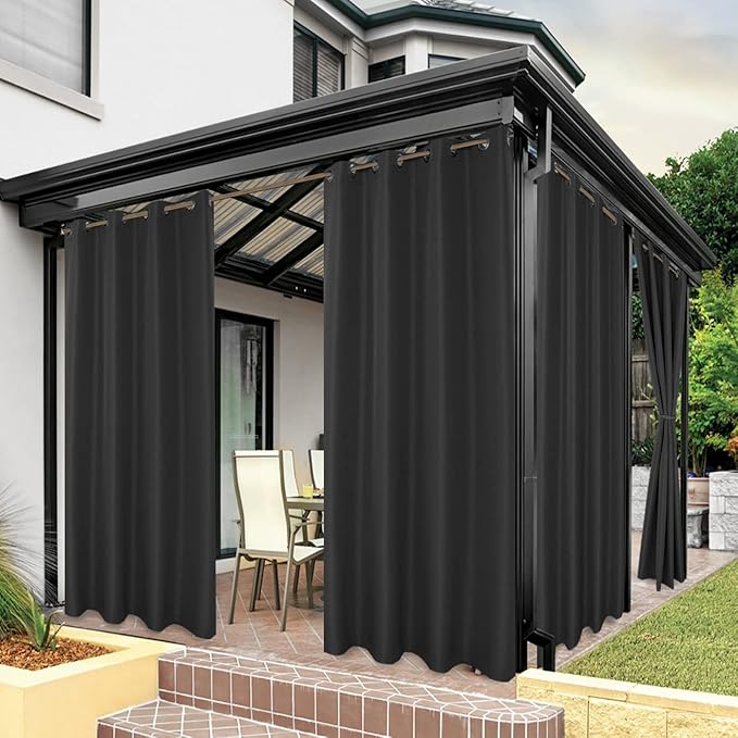 BONZER Waterproof Indoor/Outdoor Curtains for Patio Thick Privacy Grommet Cur...