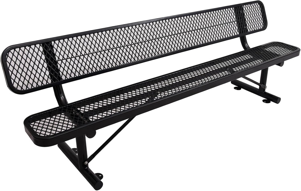 Metal Park Bench for Outside, Outdoor Bench with Backrest & Portable Frame