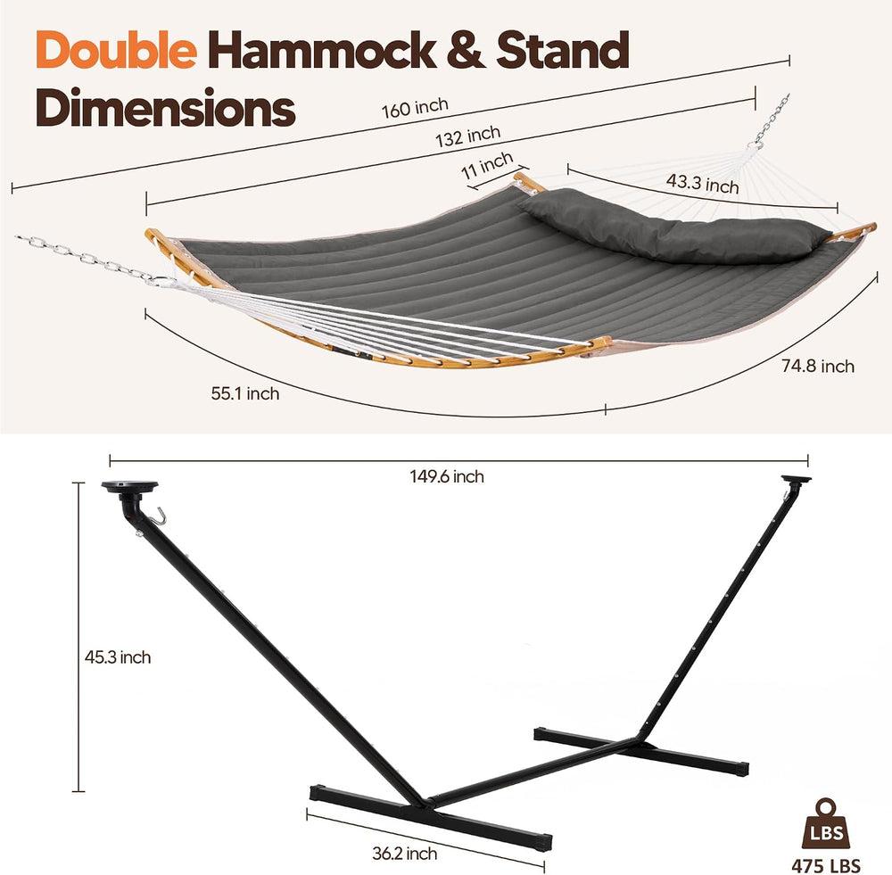 SUNCREAT Backyard Hammock with Solar Powered Lights for Outside, Dark Grey