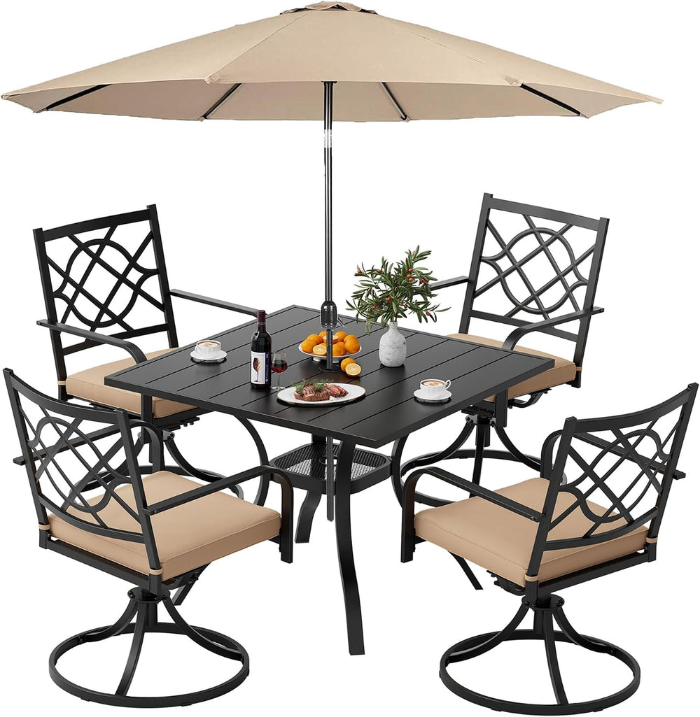 6 Piece Patio Dining Set Outdoor Furniture Set, Square Metal Patio Dining Tab...