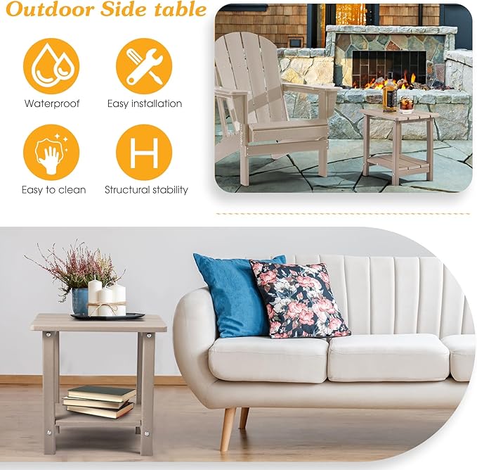 Adirondack Outdoor Side Table, 2-Tier Sturdy Patio End Table Weather Resistan...