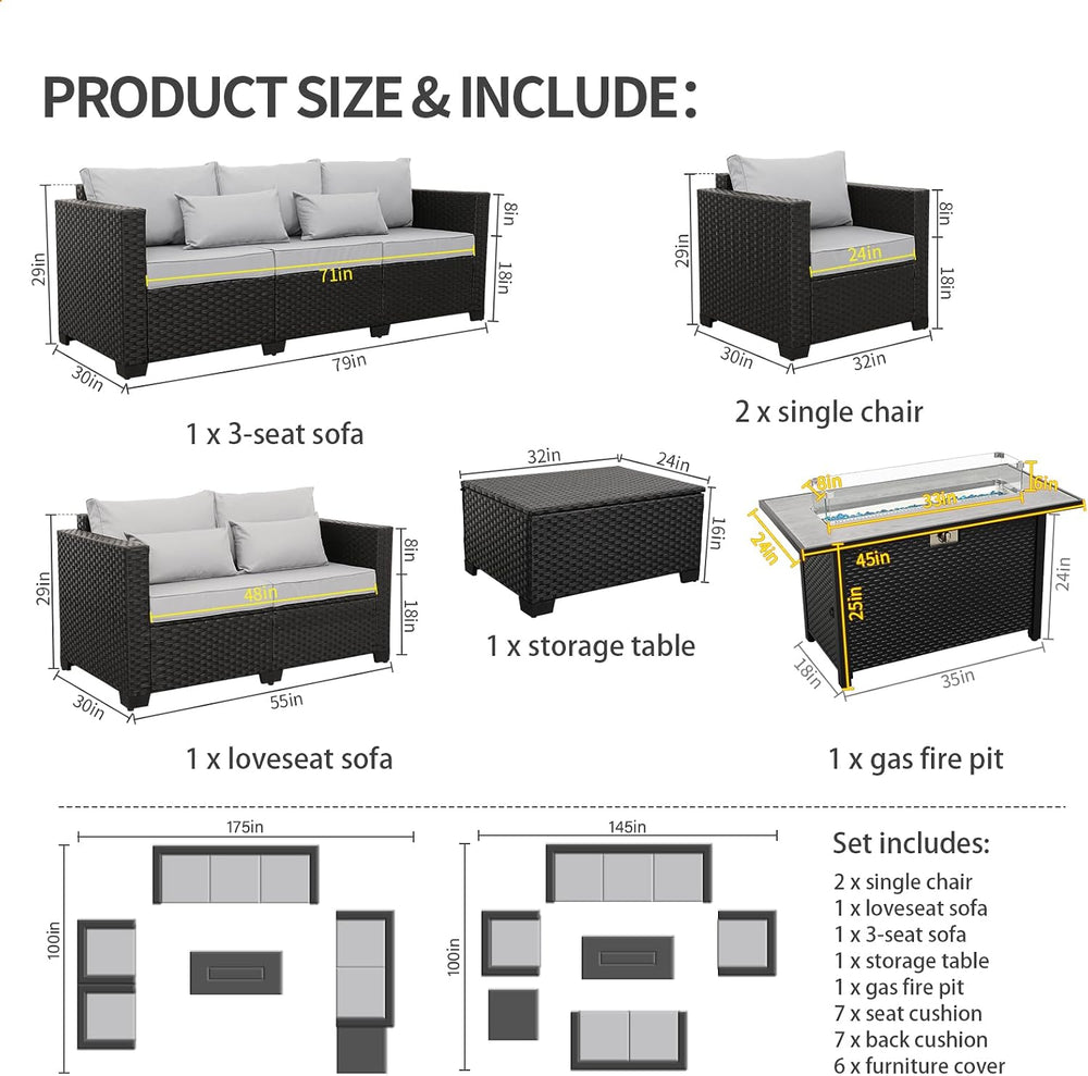 Rattaner 6 Pcs Outdoor Furniture Sets Patio Furniture Set with 45" Fire ...