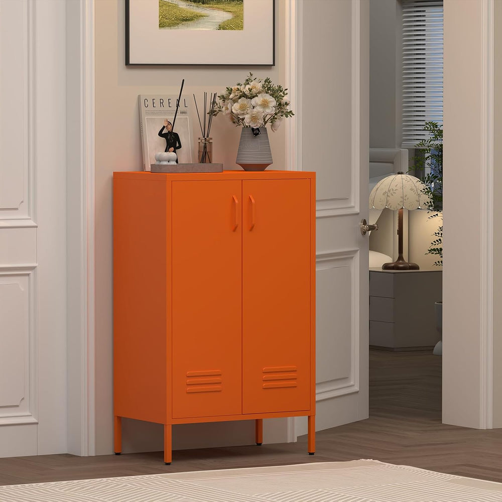 Metal Storage Cabinets, Orange Cabinets with Adjustable Shelves, Steel Locker...