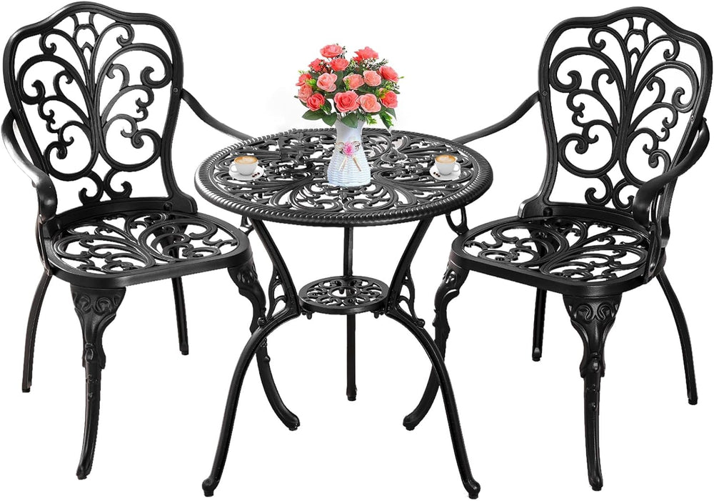 3 Piece Patio Bistro Set Cast Aluminum Bistro Table and Chairs Set of 2 with ...