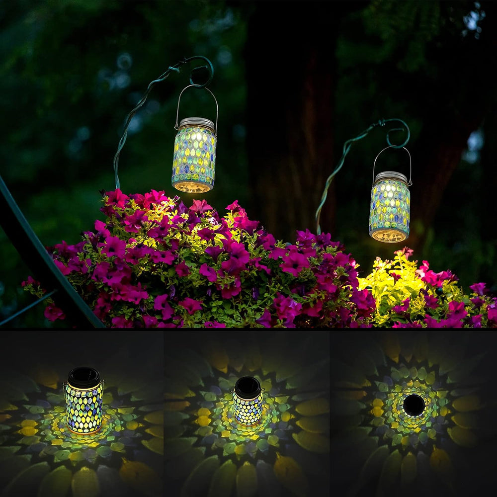 3 Pieces Solar Powered Mosaic Lights, Outdoor Hanging Solar Lantern Lamp Wate...