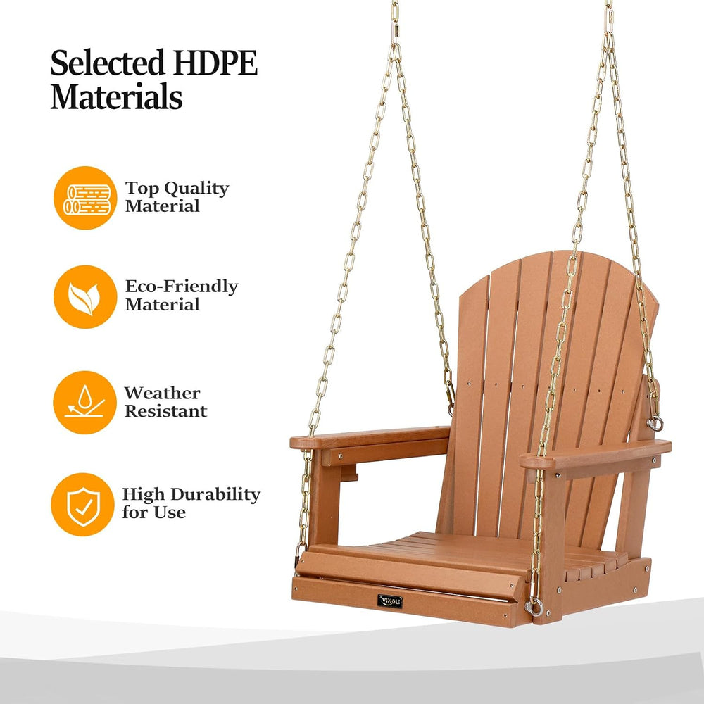 VINGLI 2.2FT HDPE Porch Swing, Patio Swing with Rotatable Cup Holder, Teak