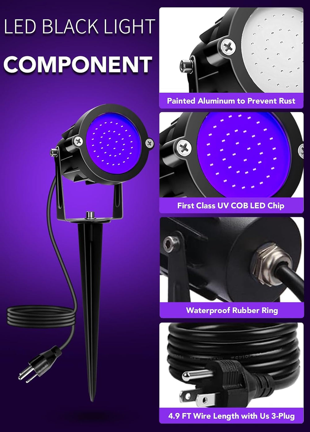 Elenora Halloween Spotlights Outdoor, 15W LED Black Light/Blacklight for Glow...