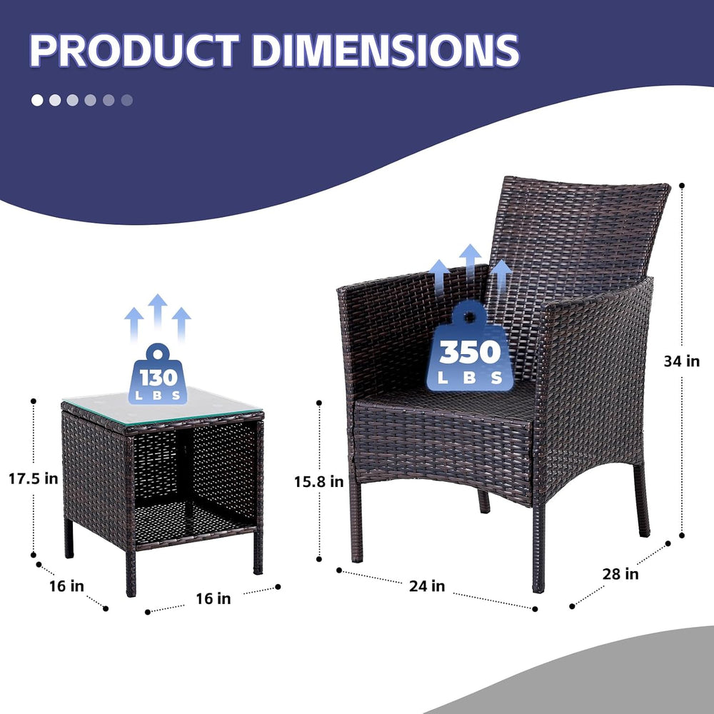Patio Porch Furniture Sets 3 Pieces Rattan Wicker Chairs with Table Outdoor G...