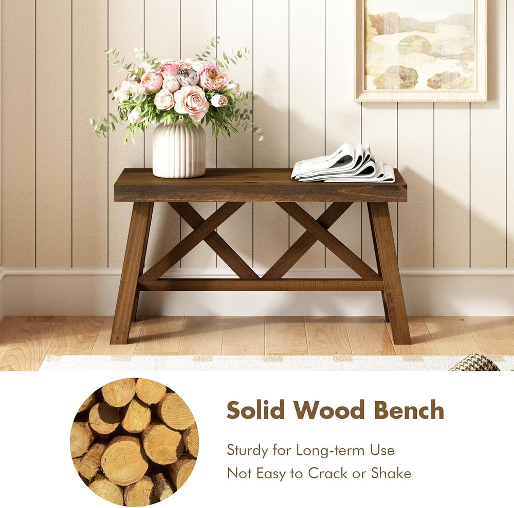 Wnutrees 30" Farmhouse Solid Wood Bench, Rustic Entryway Bench, Natural
