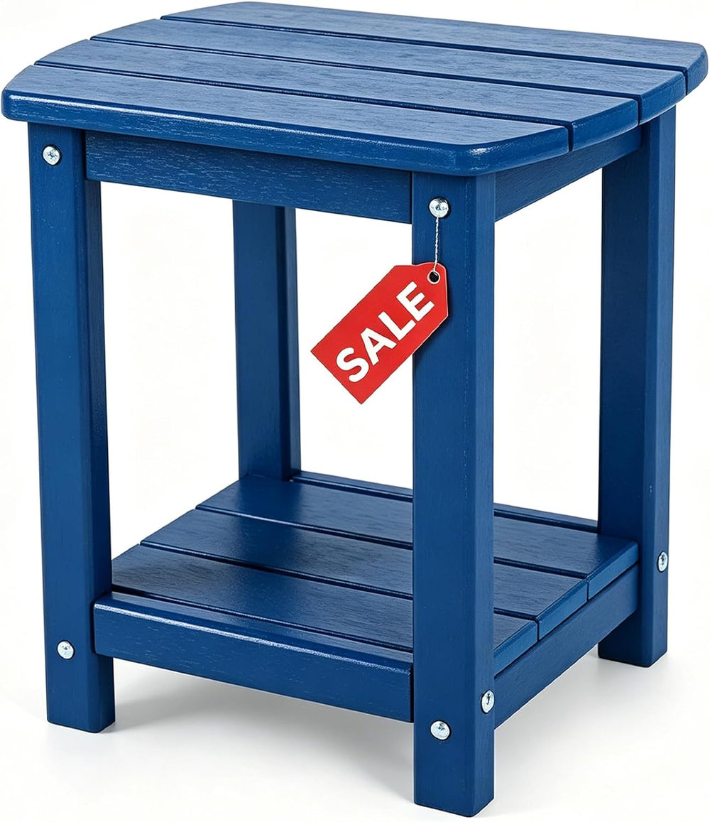 Adirondack Square Outdoor Side Table,2-Tier Storage Patio Side Table, HDPE En...