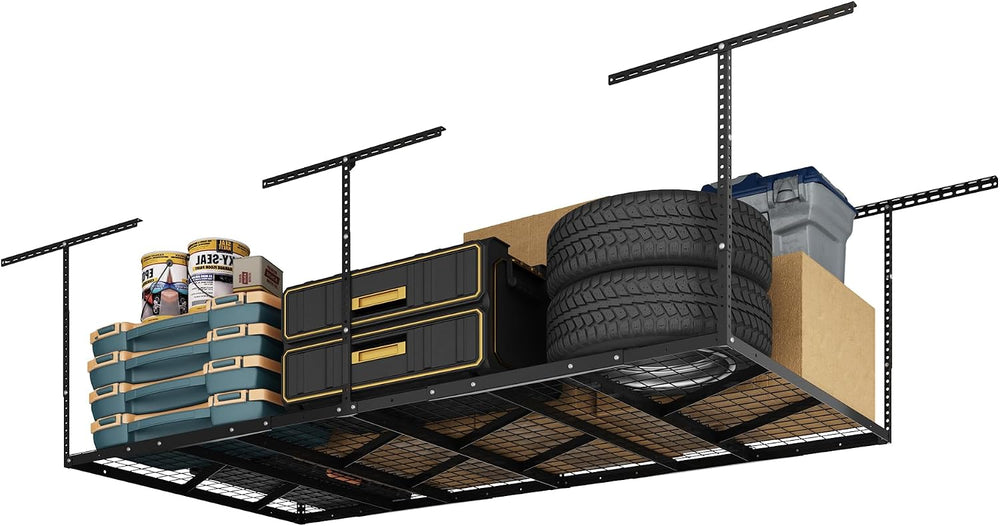 FLEXIMOUNTS Pro 4x8 Overhead Garage Ceiling Storage Rack, Black