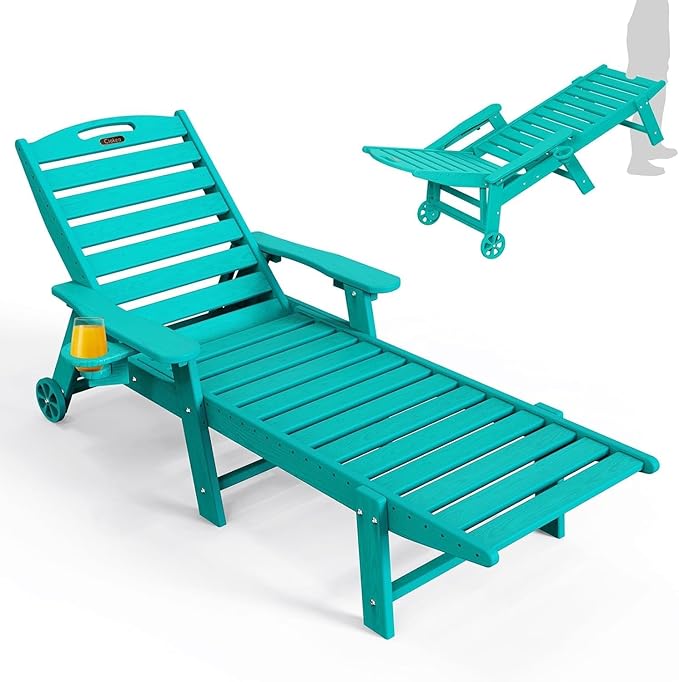 Lounge Chair Outdoor, Oversized Chaise Lounge Chair with 5 Positions, HDPE, P...