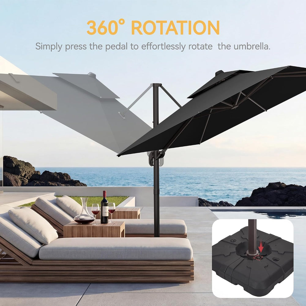 9x12' Cantilever Patio Umbrella with Base for Outdoor, Grey
