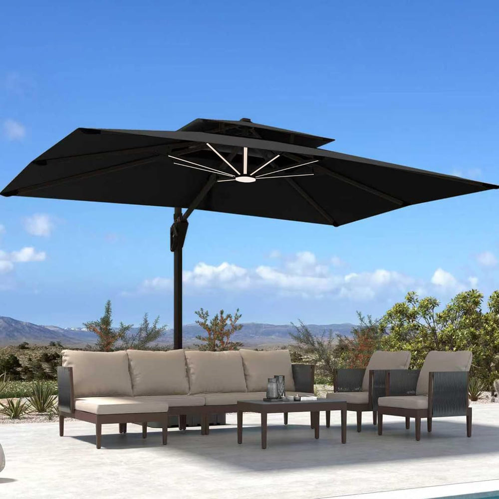 Deconk 10' X 13' Patio Cantilever Outdoor Umbrella with Base and LED ...
