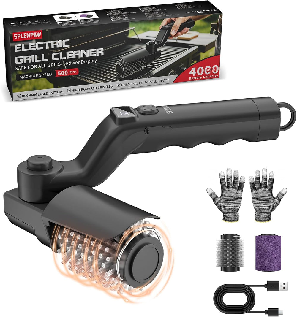 Upgraded Cordless Spinning Electric Grill Brush | 4000mA Battery, 500 RPM, 4 ...