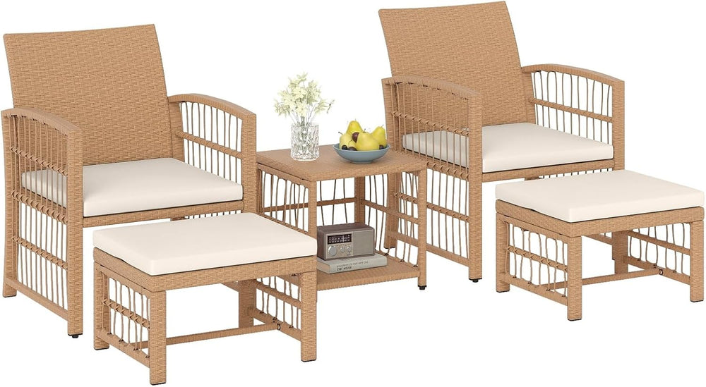 Tangkula 5 Pieces Patio Wicker Conversation Set, Outdoor Furniture Set with 2...