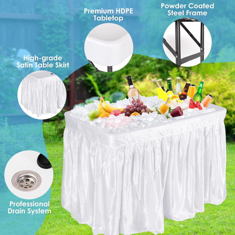 4 Foot Ice Cooler Table, Folding Buffet Cold Food Keeper w/Removable Matching...