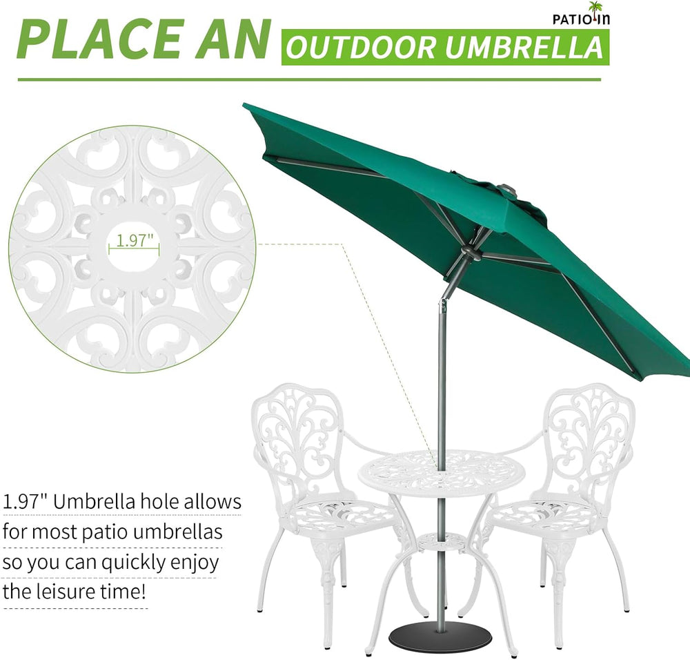 Outdoor Bistro Table and Chairs Set of 2, White Metal Patio Bistro Set, Cast ...