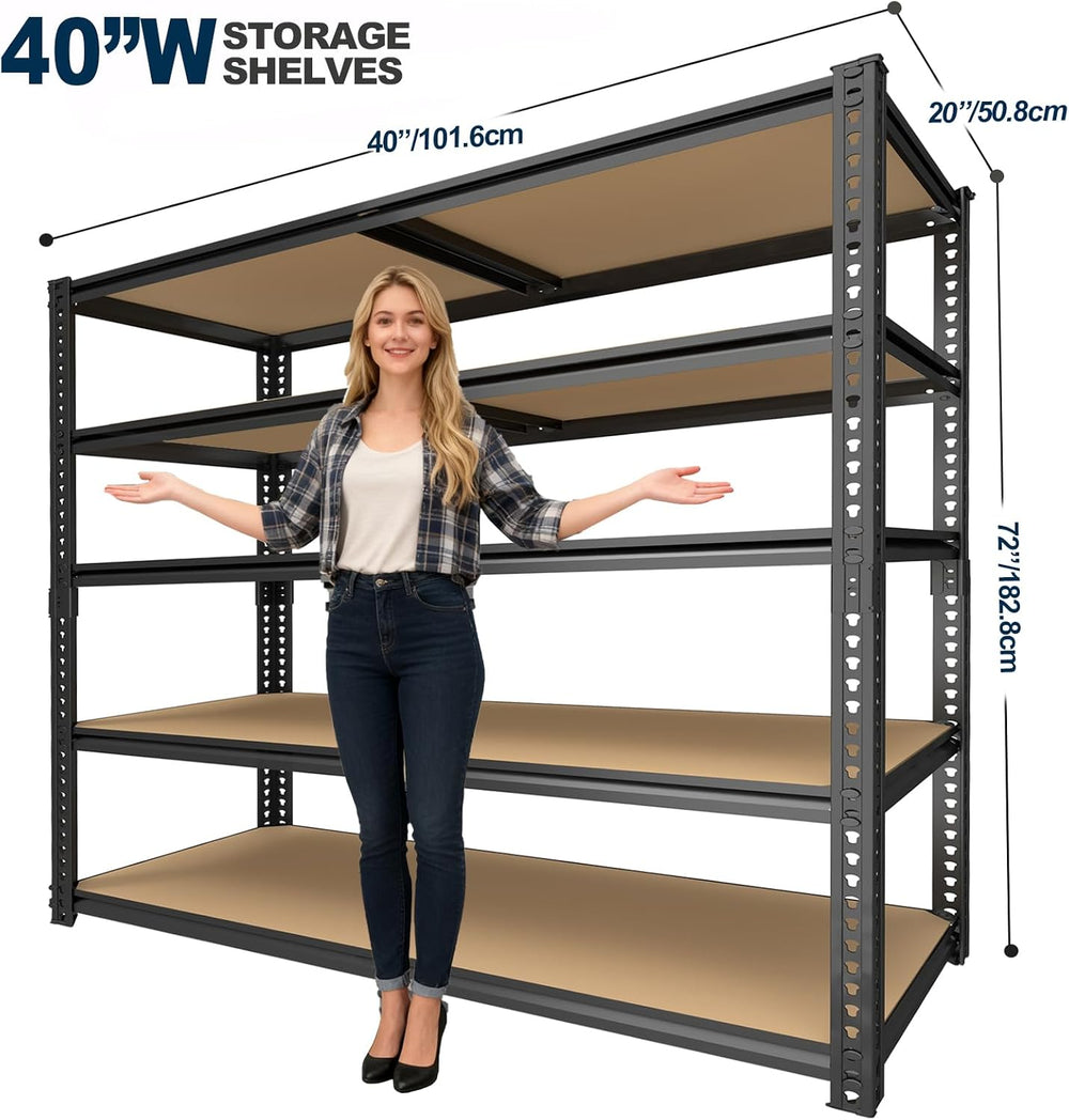 40" W Garage Shelving Unit, 2400Lbs Storage Shelves, Heavy Duty Adjustab...