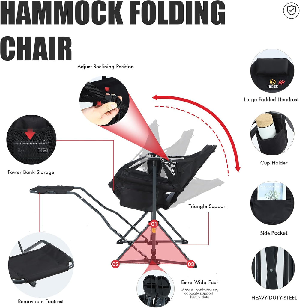 Nice C Heated Hammock Camping Chair with Footrest (2 Pack, Black)