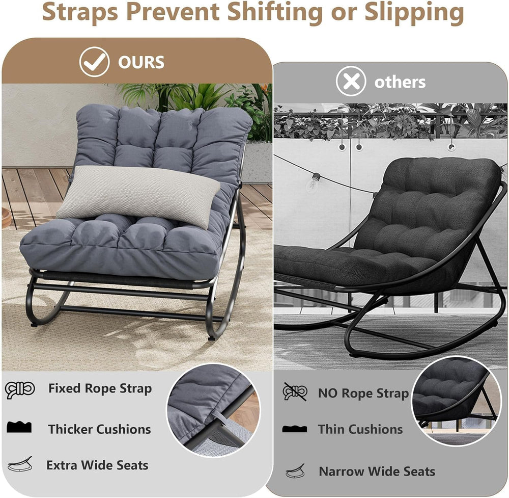 Garvee Outdoor Rocking Chair, Metal Frame Patio Papasan Rocker, Adjustable Sw...