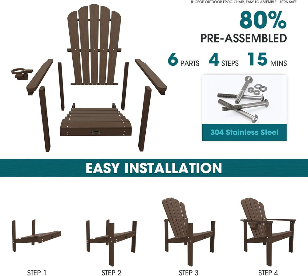 THOEOE Stackable Adirondack Chair Set of 2, HDPE All-Weather Fire Pit Chair