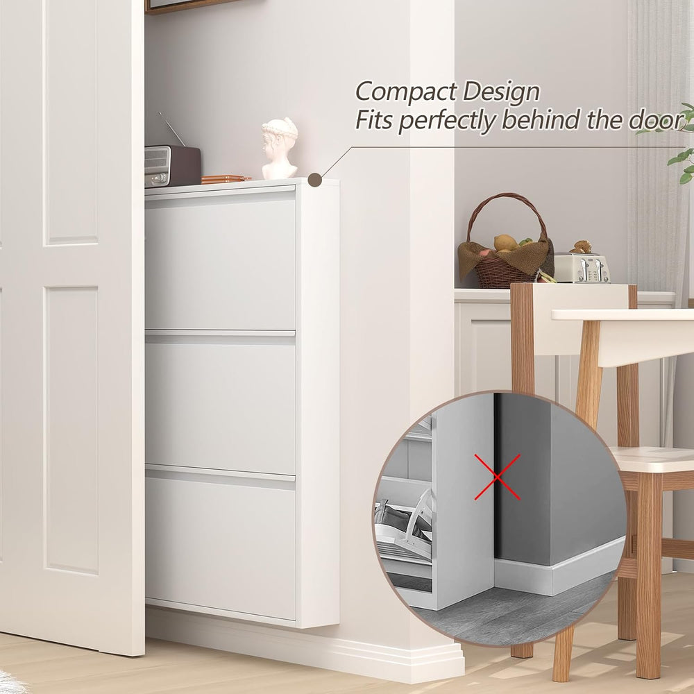 Slim Wall Mounted Metal Storage Cabinet with 3 Flip Drawers