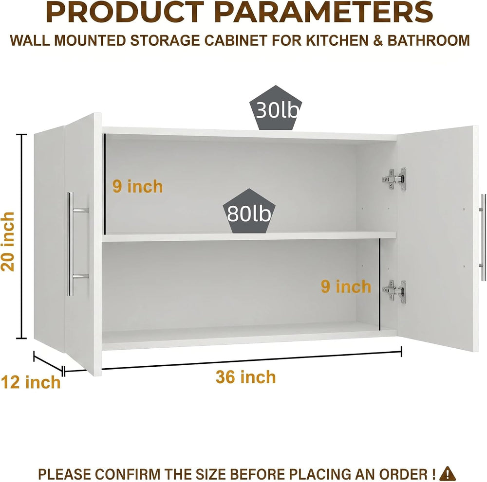 Wall Cabinet, 36" W x 12" D x 20" H Wooden Wall Mounted Storag...