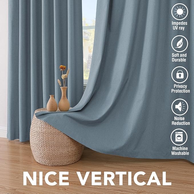 H.VERSAILTEX Linen Blackout Curtains 96 Inches Long 100% Blackout Thermal Ins...