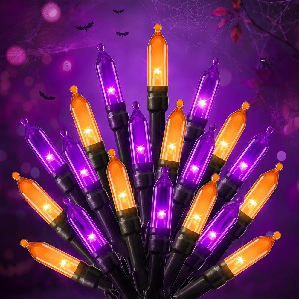 2Pack Orange & Purple Outdoor Halloween Lights,39Ft 100LED Christmas Lights