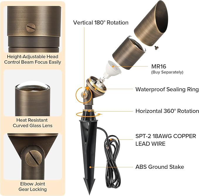 LUTEC Solid Brass Low Voltage Landscape Lighting, 12V Heavy Duty Waterproof L...
