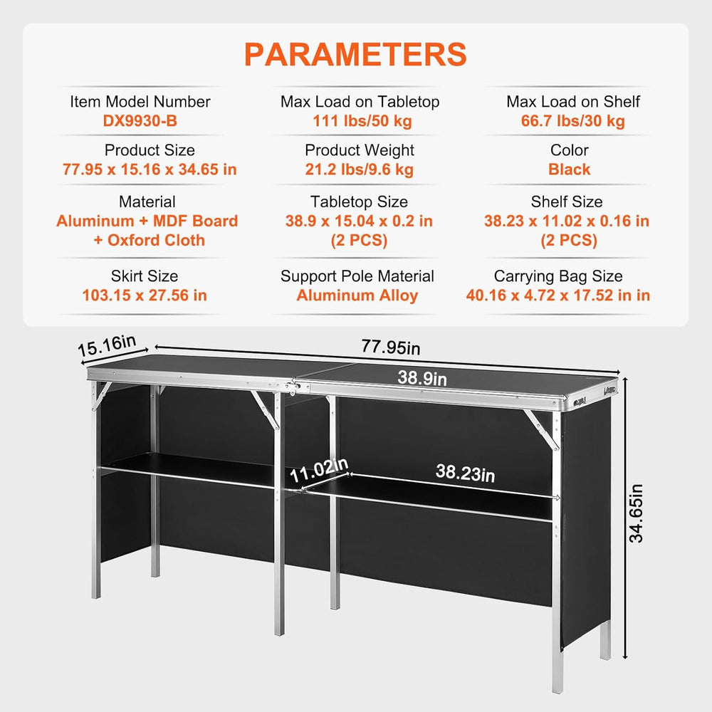 VEVOR Extra Long Folding Portable Bar Tradeshow Podium Table for Indoor, Outd...