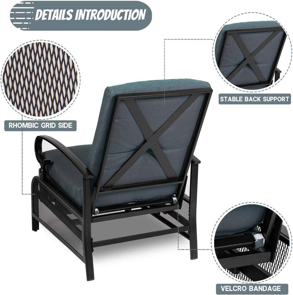 Crownland 3-Piece Outdoor Lounge Chairs Set, Adjustable Reclining Patio Chair...